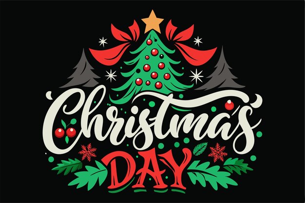 T-shirt de tipografía del día de Navidad Diseño aislado sobre un fondo blanco