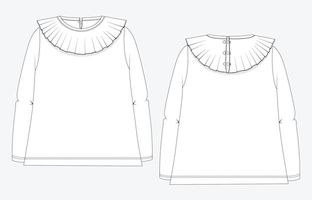 T-shirt tops blusa diseño de vestido dibujo técnico moda boceto plano plantilla de ilustración vectorial