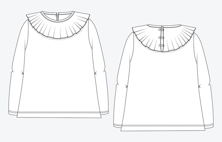 T-shirt tops blusa diseño de vestido dibujo técnico moda boceto plano plantilla de ilustración vectorial