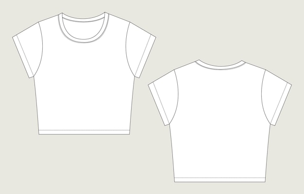 T-shirts tops blusa dibujo técnico moda boceto plano plantilla de ilustración vectorial para damas