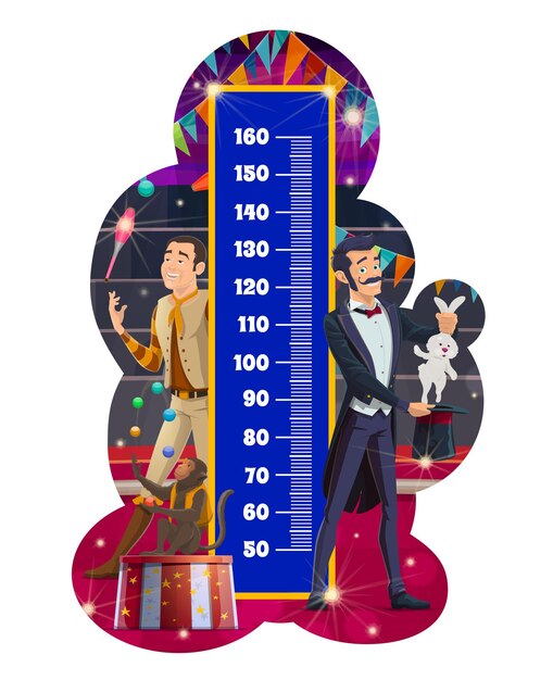 Vector tabla de altura para niños, circo shapito. regla del medidor de medida de crecimiento