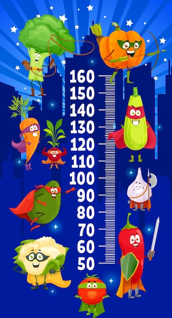 Tabla de altura para niños superhéroes vegetales de dibujos animados