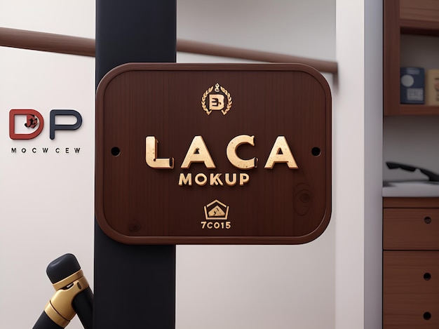 Vector tabla de anuncios 3d con maqueta de logotipo en una marca de pared