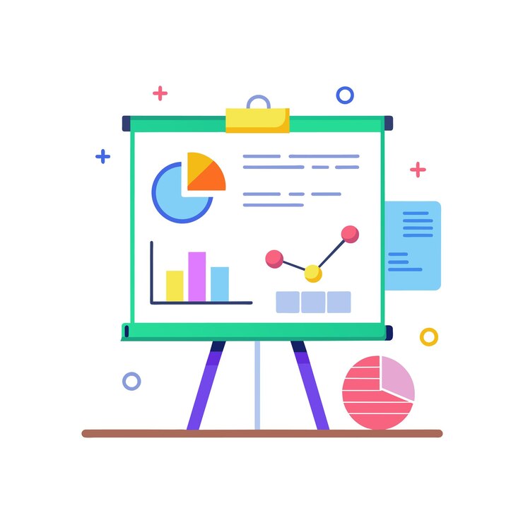Vector tabla blanca interactiva con diagramas y notas de ilustración vectorial