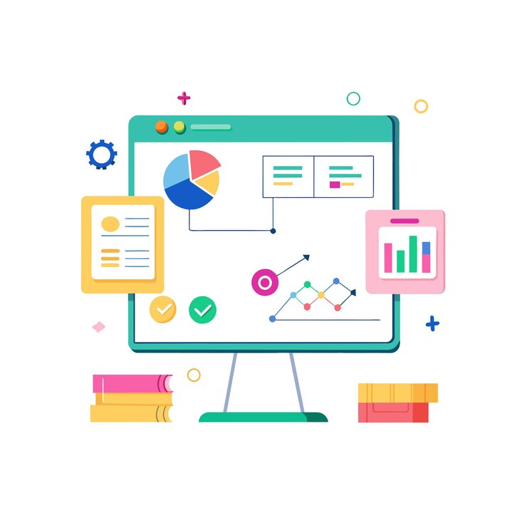 Vector tabla blanca interactiva con diagramas y notas de ilustración vectorial