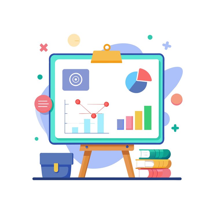 Vector tabla blanca interactiva con diagramas y notas de ilustración vectorial