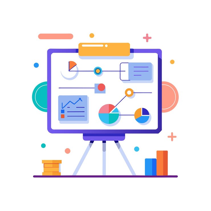 Vector tabla blanca interactiva con diagramas y notas de ilustración vectorial