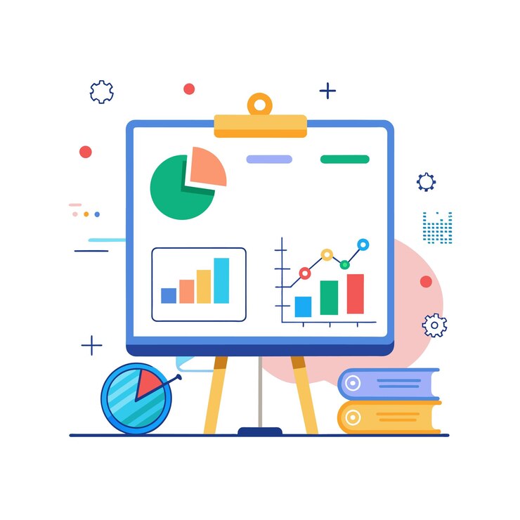 Vector tabla blanca interactiva con diagramas y notas de ilustración vectorial