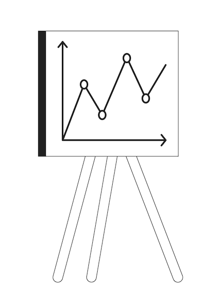 Tabla blanca de presentación con gráficos gráficos objeto de dibujos animados 2D en blanco y negro Informe de ganancias de la compañía elemento de contorno vectorial aislado Tabla blanca permanente en la oficina Ilustración de punto plano monocromático