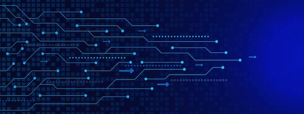 Tabla de circuitos electrónicos en azul oscuro para la comunicación de conexión digital de alta tecnología digital