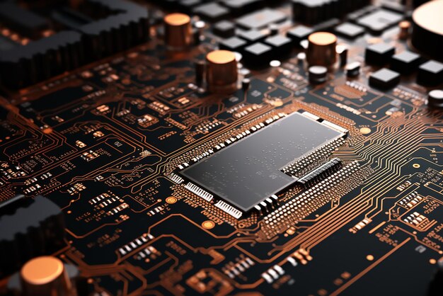 Tabla de circuitos electrónicos de cerca Tabla de circuito electrónico con componentes electrónicos como chips