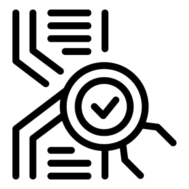 Tabla de circuitos electrónicos que verifica los datos con el icono de la marca de comprobación