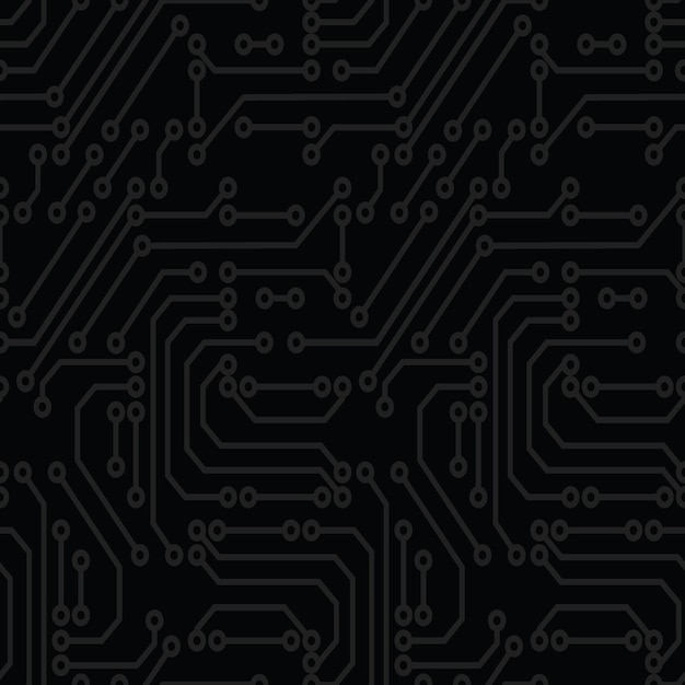 Tabla de circuitos impresos en blanco y negro tecnología informática fondo vectorial de patrón sin costuras