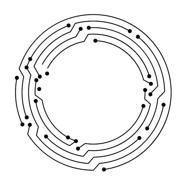 Tabla de circuitos marco circular Tabla de hardware de marco redondo digital abstracto y vector de patrón de placa base electrónica Elemento del sistema informático de la ciencia de la programación
