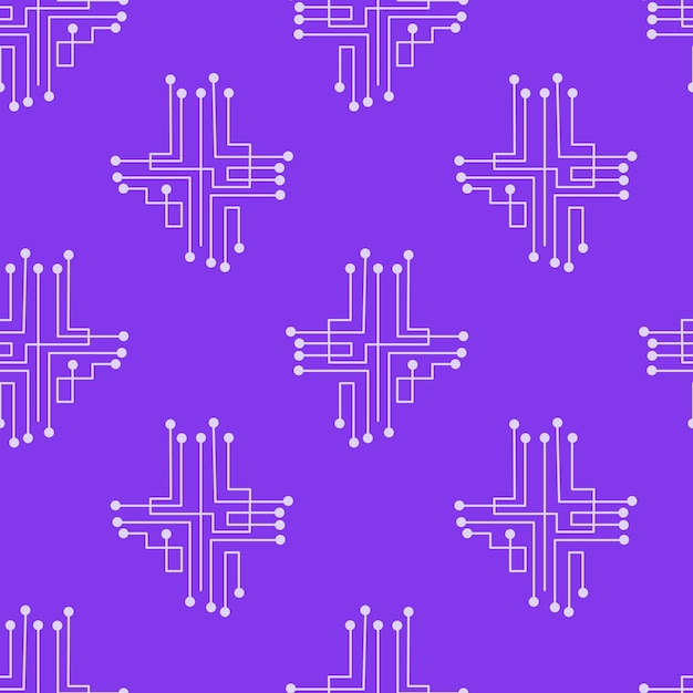 Tabla de circuitos patrón sin costuras púrpura tecnología futurista fondo con símbolos de línea