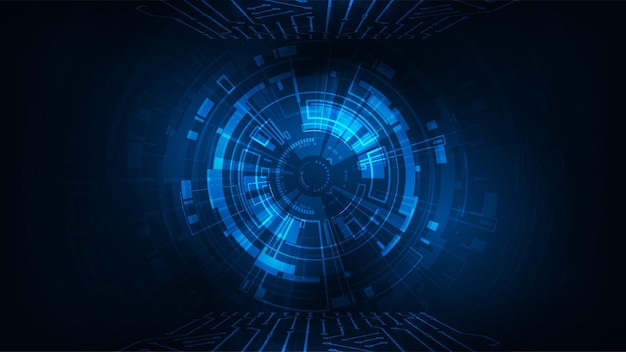 Tabla de circuitos tecnológicos abstractos con concepto de innovación de circuitos de línea en fondo azul