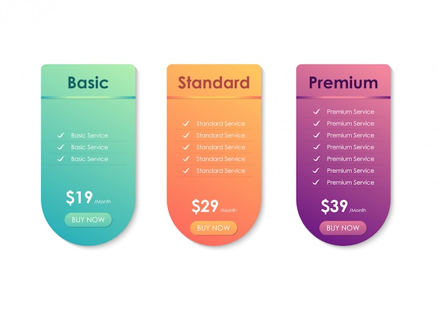 Tabla de comparación de precios, plantilla de tabla de precios para sitios web, aplicaciones y negocios