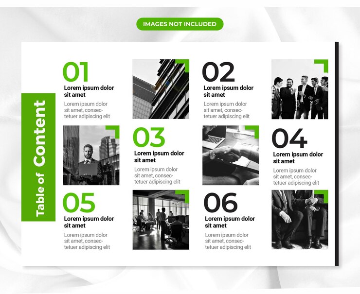 Vector tabla de contenido plantilla a4 página impresión perfil empresarial informe anual catálogo de folletos corporativos