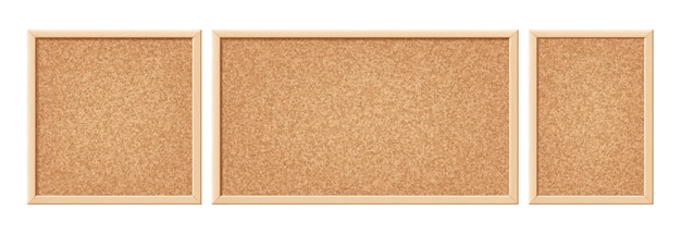 Tabla de corcho Tabla de anuncios con textura de corcho en marco de madera cuadrado y rectangular Tabla de alfiler de corcho con textura en grano marrón para anuncios escolares o de oficina Conjunto vectorial