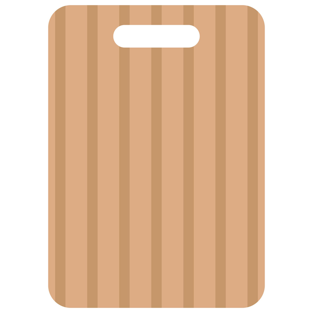 Tabla de cortar de madera aislada sobre fondo blanco.