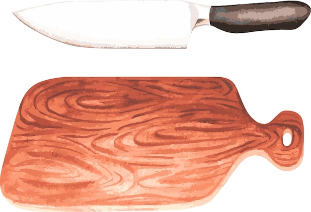 Una tabla de cortar de madera y un cuchillo.