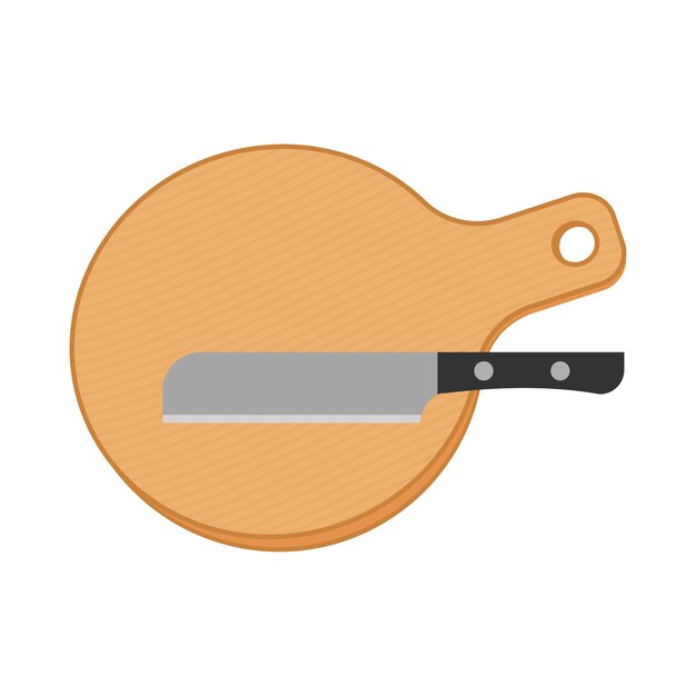 Tabla de cortar de madera con ilustración vectorial de cuchillo