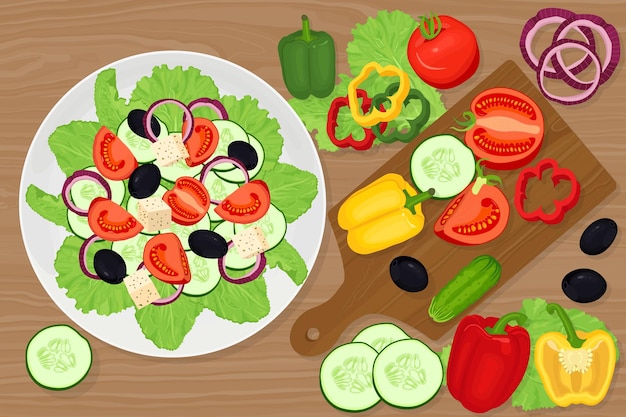 Vector tabla de cortar con verduras