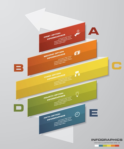 Tabla de elementos de infografía de 5 pasos para la presentación.