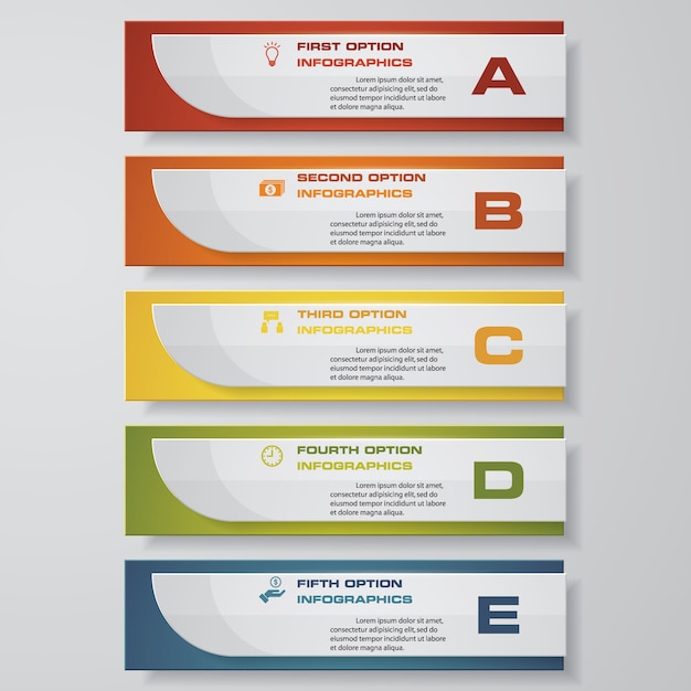 Tabla de elementos de infografía de 5 pasos para la presentación.