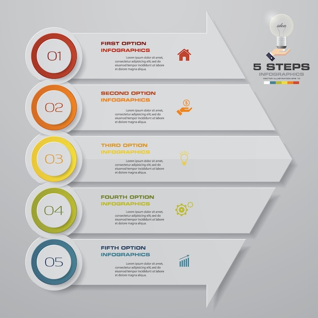 Tabla de elementos de infografía de 5 pasos para la presentación.