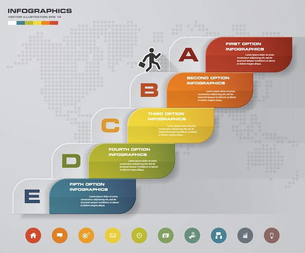 Tabla de elementos de infografía de 5 pasos para la presentación.