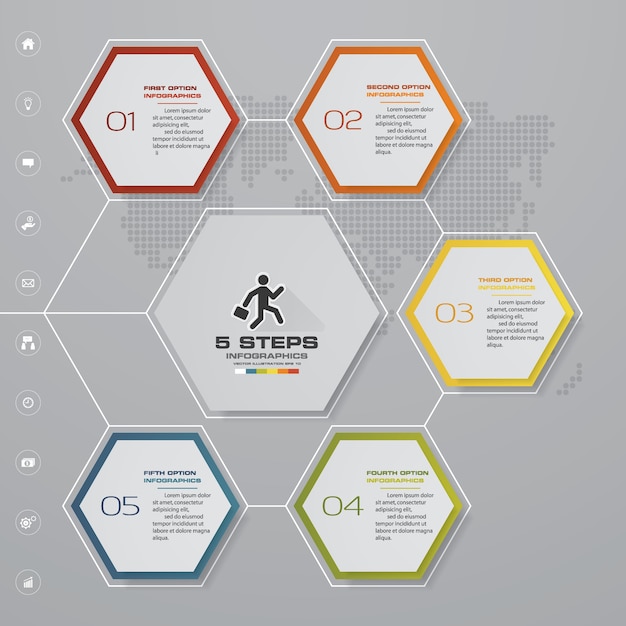 Tabla de elementos de infografías de proceso de 5 pasos.