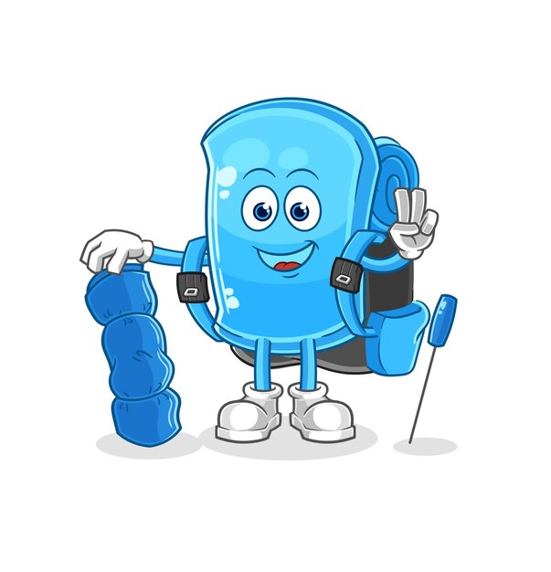 Tabla de esquí ir camping mascota vector de dibujos animados