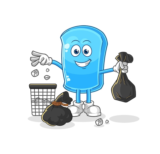 La tabla de esquí Tirar basura mascota vector de dibujos animados