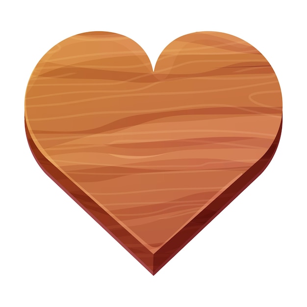 Tabla de madera en forma de corazón con textura de madera en estilo de dibujos animados aislada en blanco.