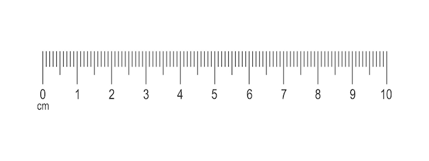 Tabla de medidas horizontales con marcado de 10 centímetros. escala de regla con números