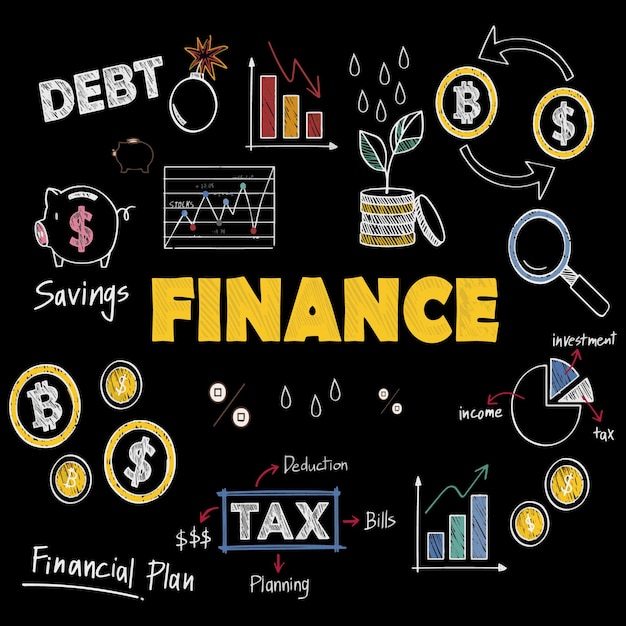 Una tabla negra con un gráfico que dice financiero financiero y financiero