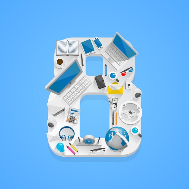 Tabla de números de iconos planos 8. Ilustración de vector 8