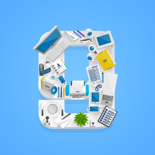 Tabla de números de iconos planos 9. Ilustración de vector 9