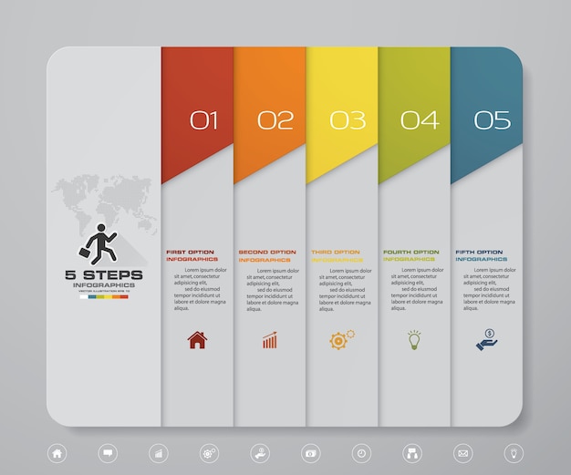 Tabla de plantilla de elemento de infografía de 5 pasos