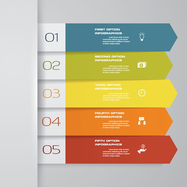 Tabla de plantilla de flecha de elemento de infografía de 5 pasos.