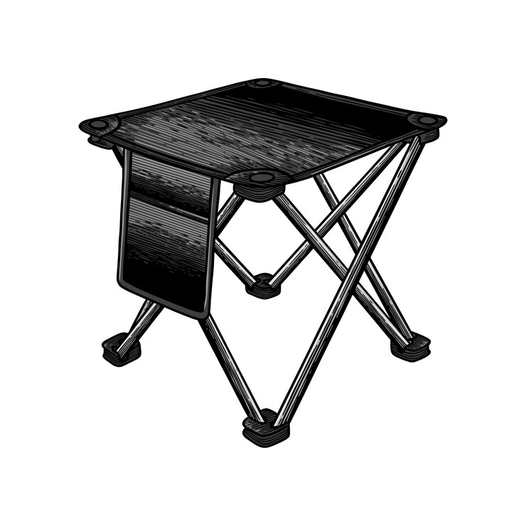 Vector tabla plegable para acampar dibujada a mano ilustración de colores