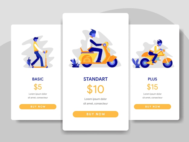 Tabla de precios Comparación con Scooter, Motocicletas Ilustración