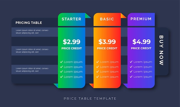 Tabla de precios diseño moderno lista de precios planes de suscripción de diseño de elemento web ui