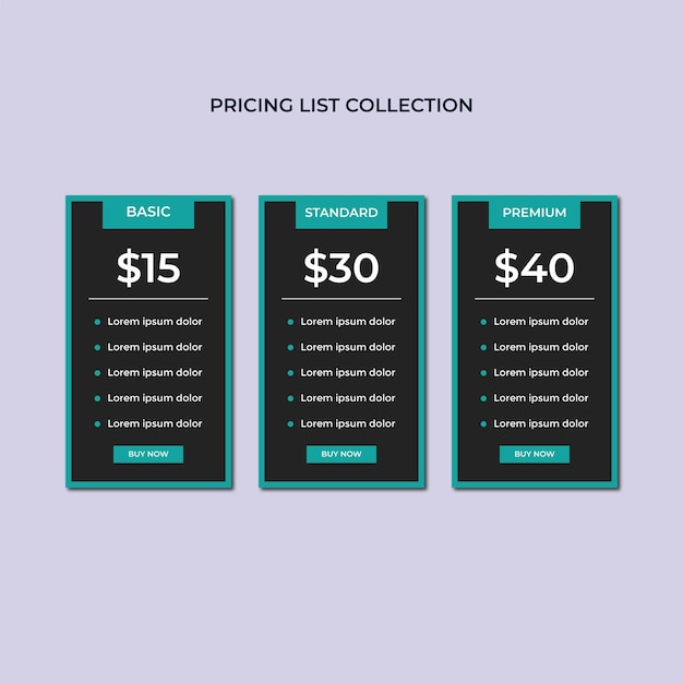 tabla de precios Diseño de plantilla de sitio web Vector Premium