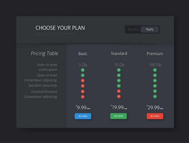 Tabla de precios lista de precios página web