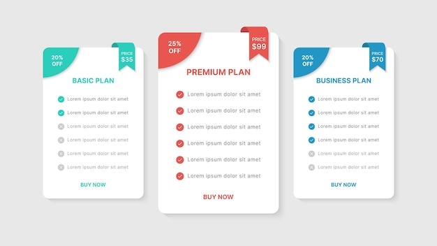 Tabla de precios Paquetes de suscripción Comparación Diseño de plantillas infográficas