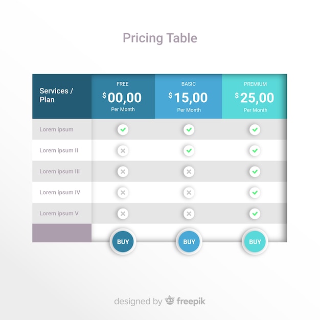 Vector tabla de precios