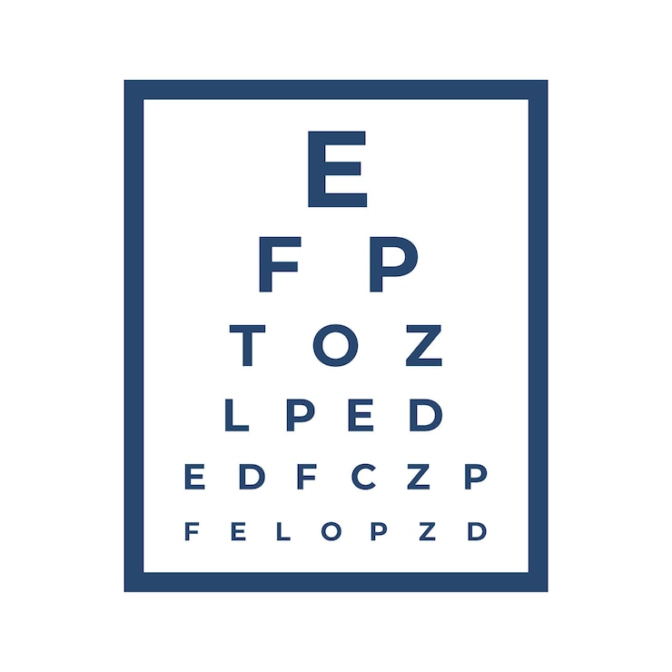 Vector tabla de pruebas con letras para el examen ocular prueba de la tabla ocular para el médico oftalmólogo
