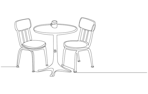 Tabla y sillas de cafetería Dibujo de línea única